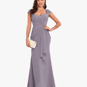 Mermaid Mother of The Bride Dresses for Wedding Cap Sleeves Chiffon Ruffle Long